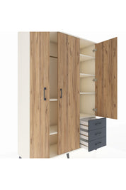 Hyperion Dolap 6 Raflı 3 Çekmeceli Tek Askılı 132x44x195 Aytaşı-Çam/Antrasit