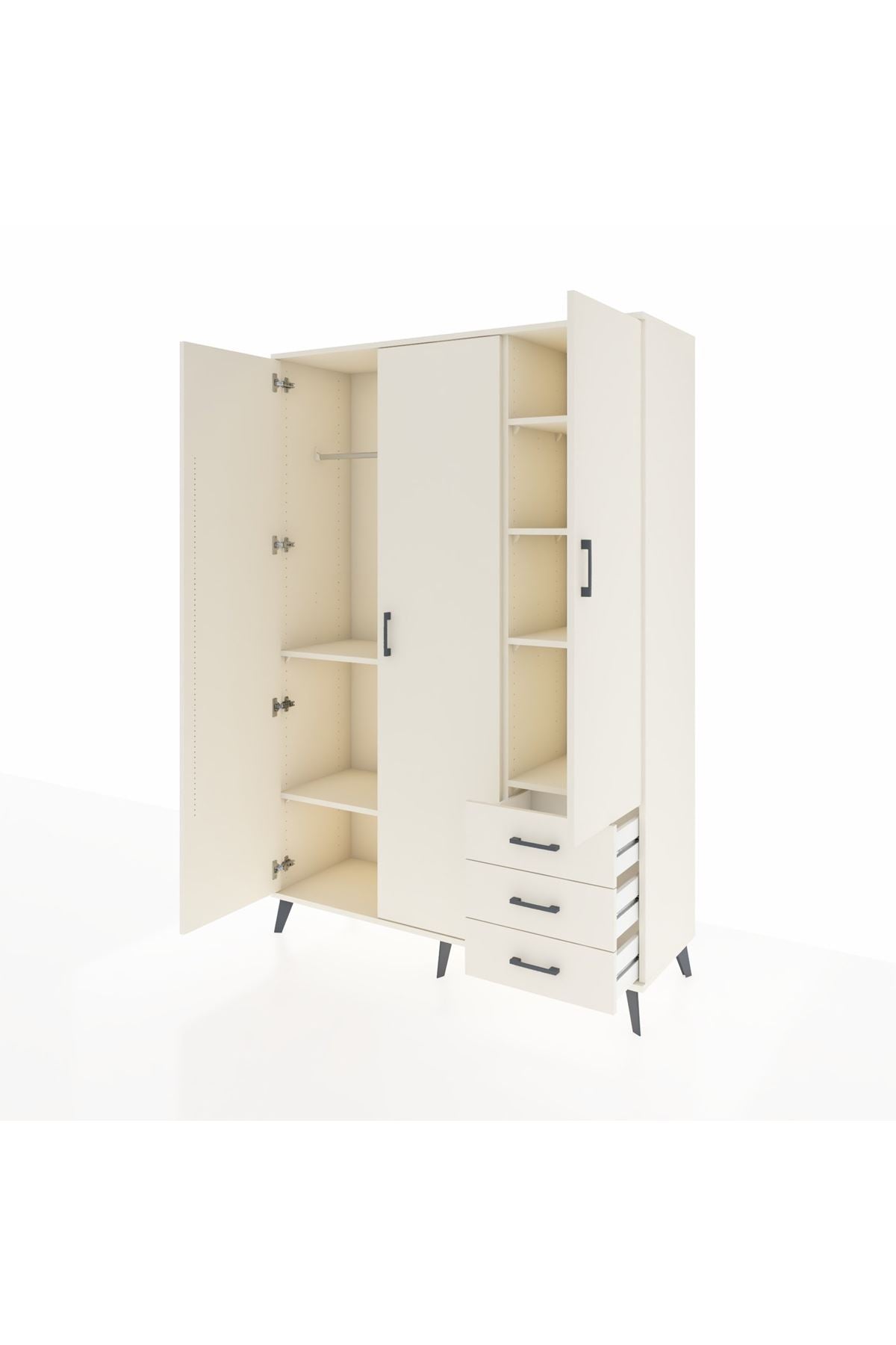 Hyperion Dolap 6 Raflı 3 Çekmeceli Tek Askılı 132x44x195 Aytaşı-Aytaşı/Aytaşı