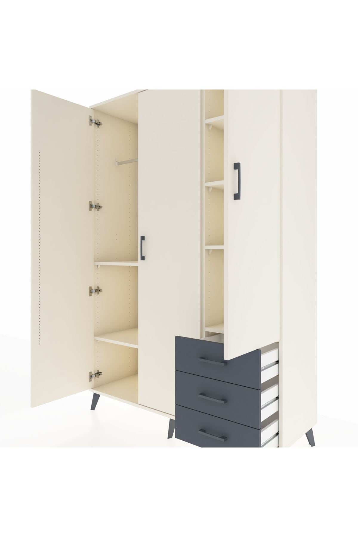 Hyperion Dolap 6 Raflı 3 Çekmeceli Tek Askılı 132x44x195 Aytaşı-Aytaşı/Antrasit