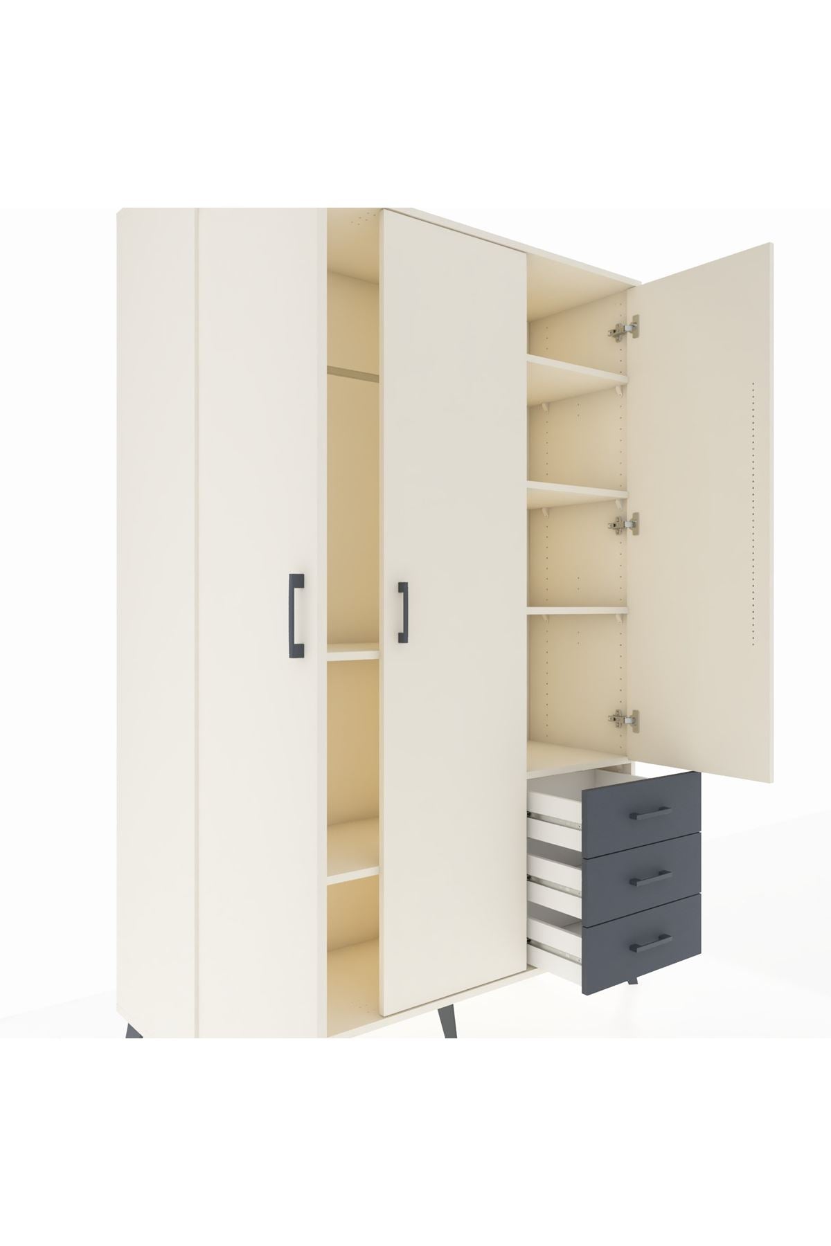 Hyperion Dolap 6 Raflı 3 Çekmeceli Tek Askılı 132x44x195 Aytaşı-Aytaşı/Antrasit