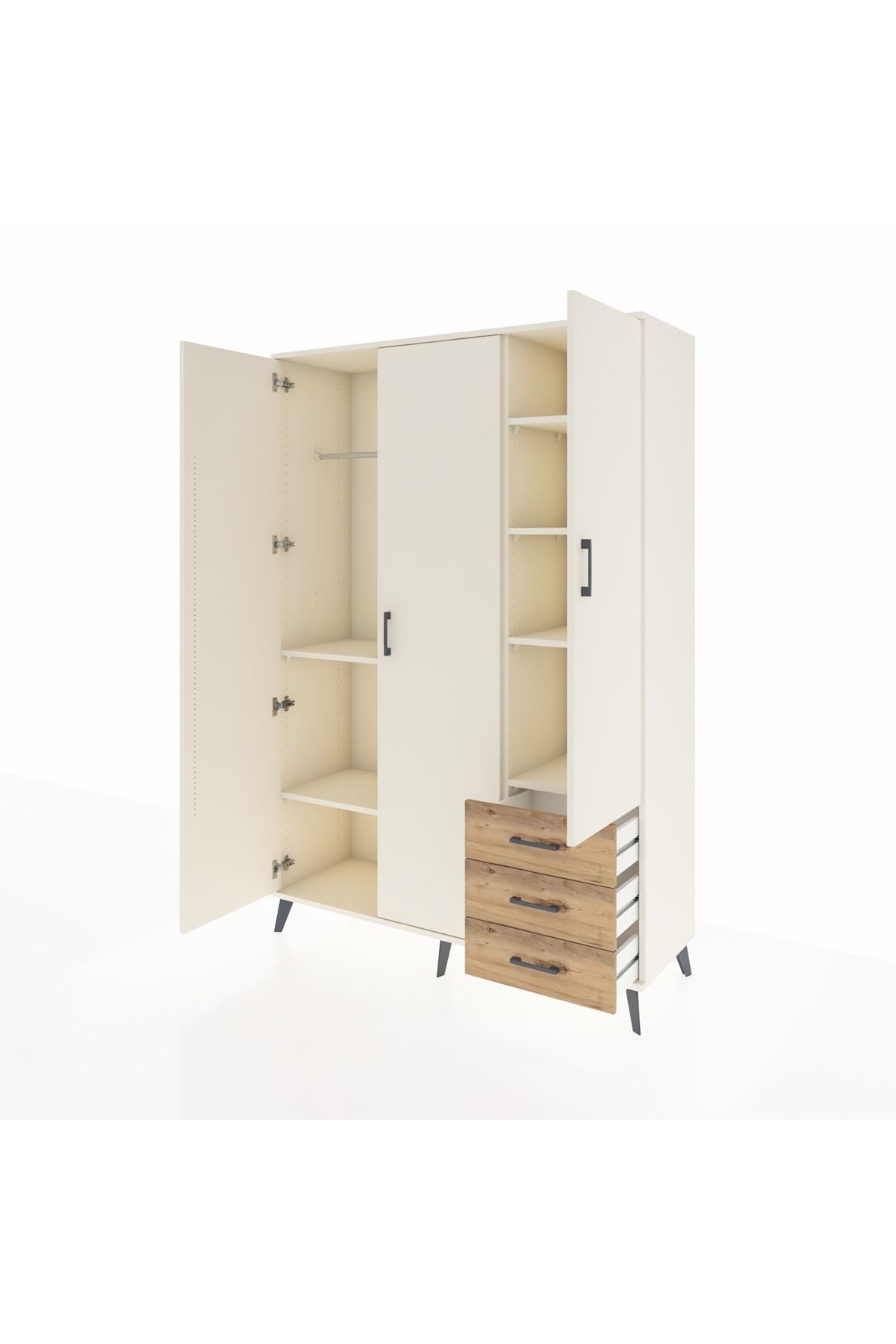 Hyperion Dolap 6 Raflı 3 Çekmeceli Tek Askılı 132x44x195 Aytaşı-Aytaşı/Çam