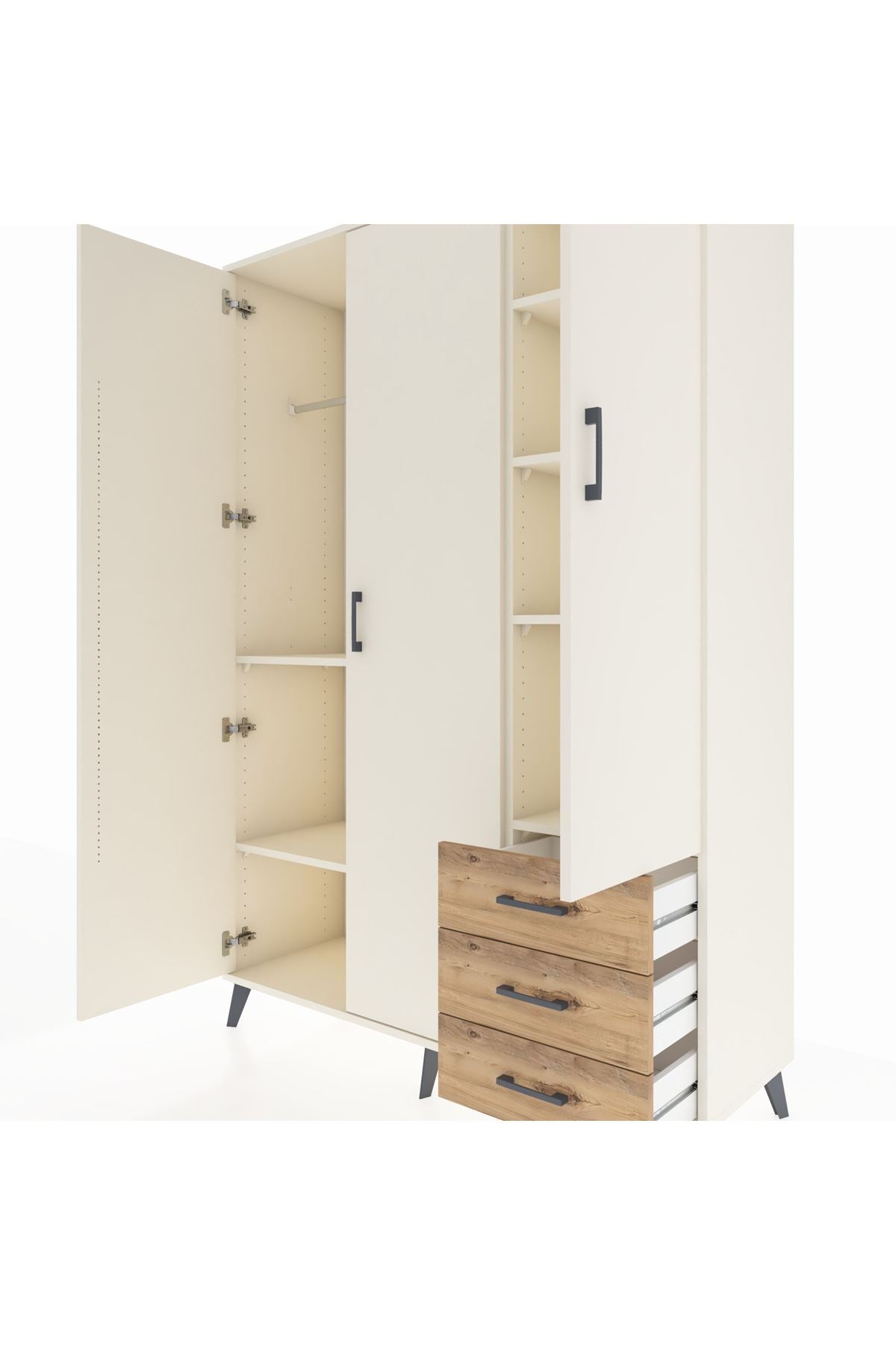 Hyperion Dolap 6 Raflı 3 Çekmeceli Tek Askılı 132x44x195 Aytaşı-Aytaşı/Çam