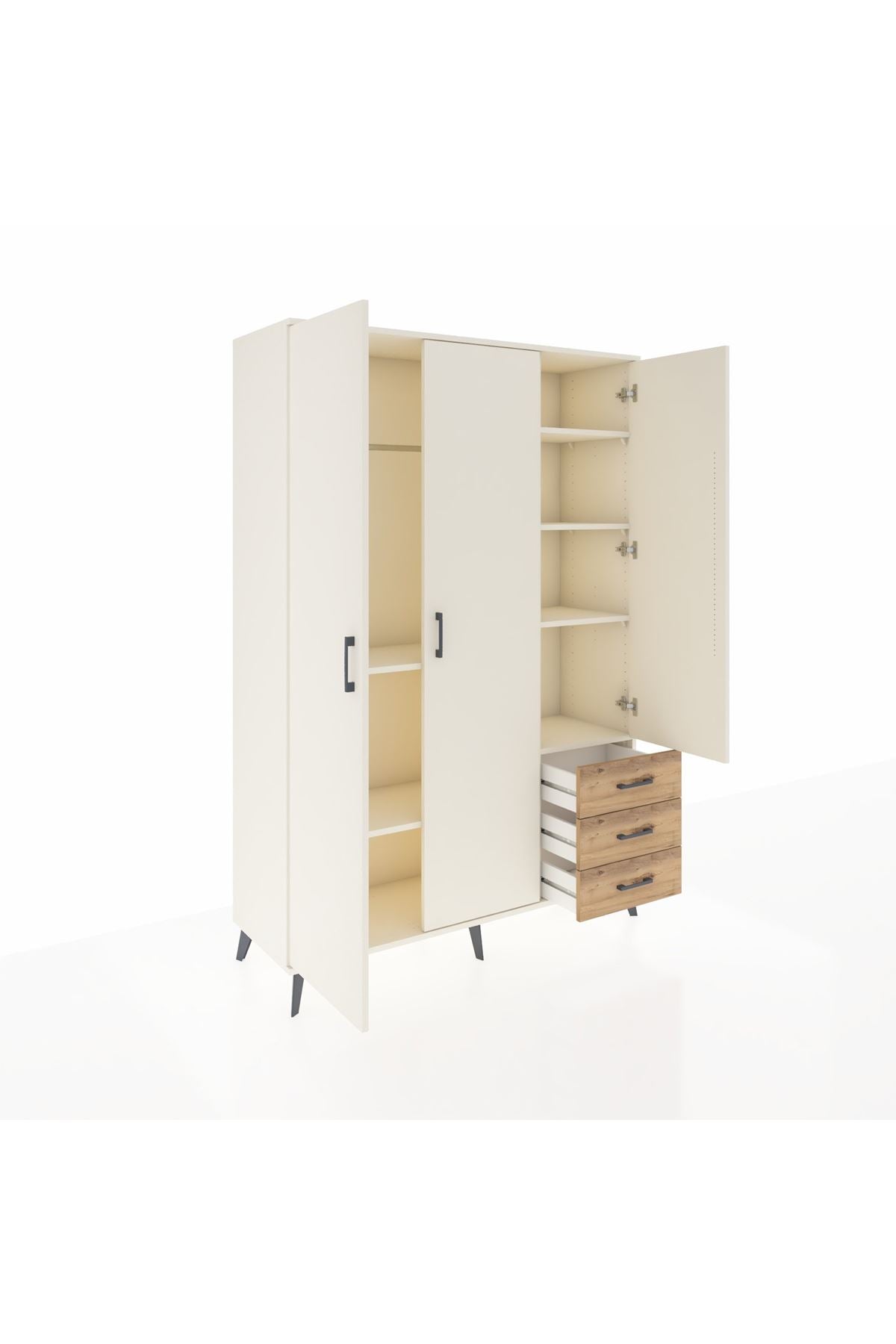 Hyperion Dolap 6 Raflı 3 Çekmeceli Tek Askılı 132x44x195 Aytaşı-Aytaşı/Çam