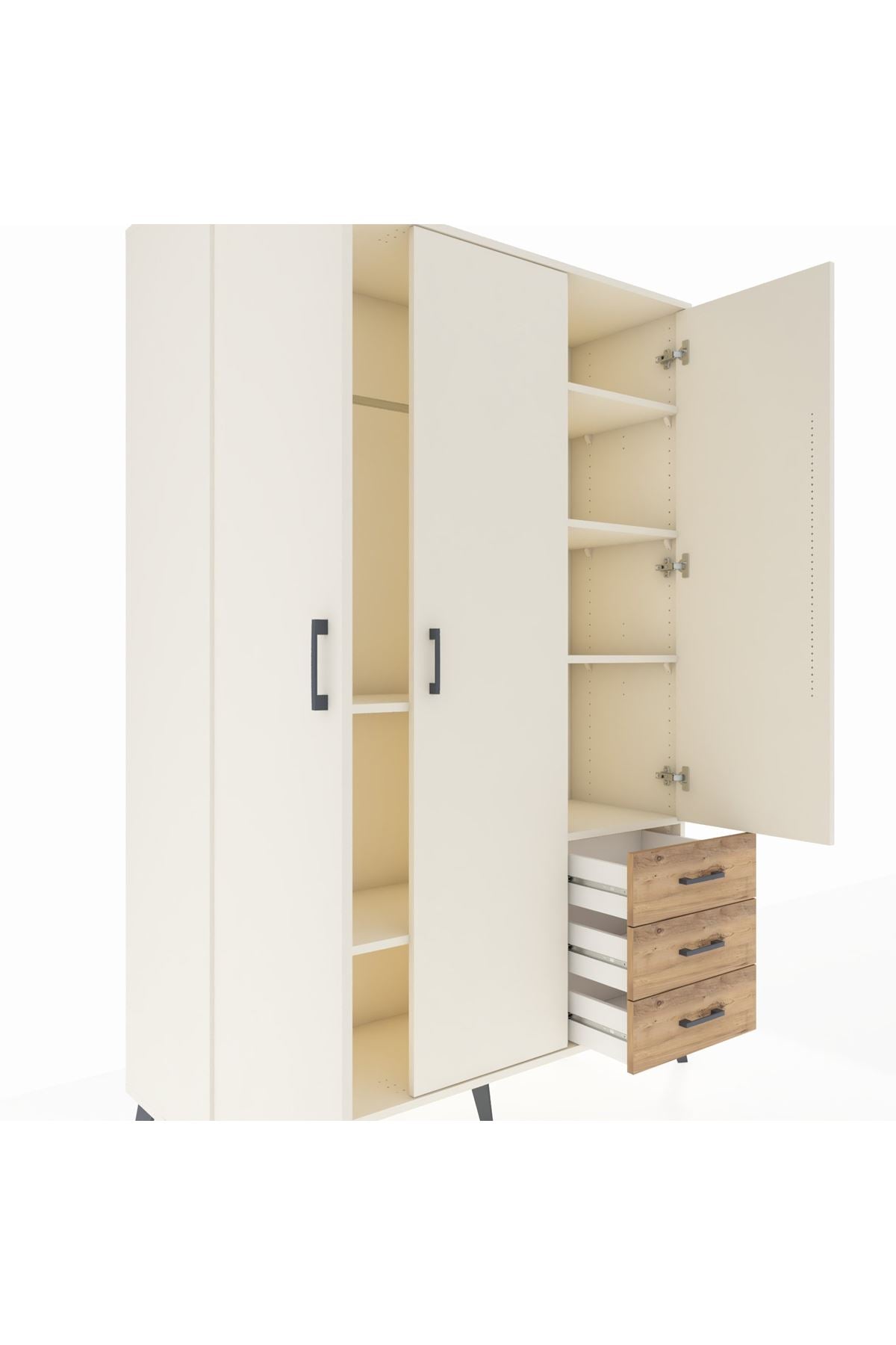 Hyperion Dolap 6 Raflı 3 Çekmeceli Tek Askılı 132x44x195 Aytaşı-Aytaşı/Çam