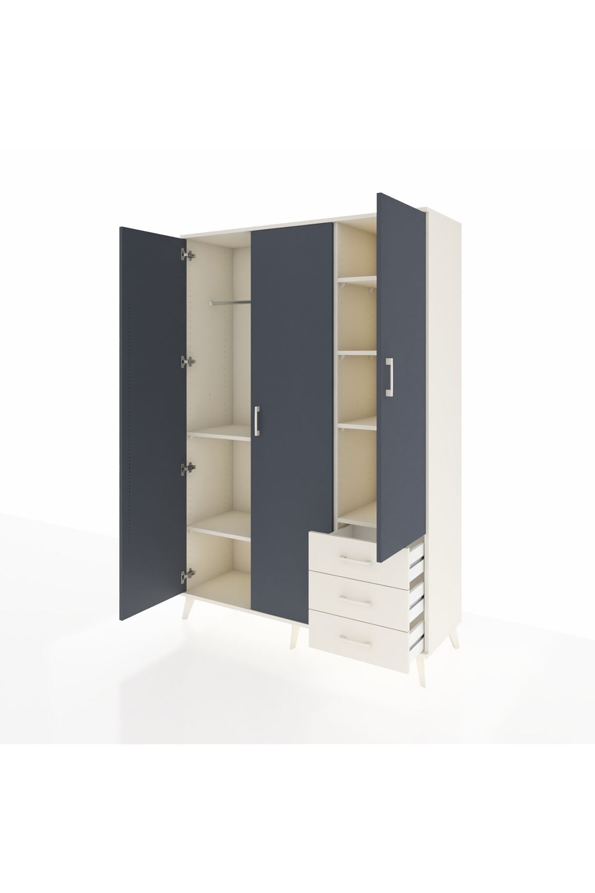 Hyperion Dolap 6 Raflı 3 Çekmeceli Tek Askılı 132x44x195 Aytaşı-Antrasit/Aytaşı