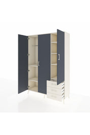 Hyperion Dolap 6 Raflı 3 Çekmeceli Tek Askılı 132x44x195 Aytaşı-Antrasit/Aytaşı