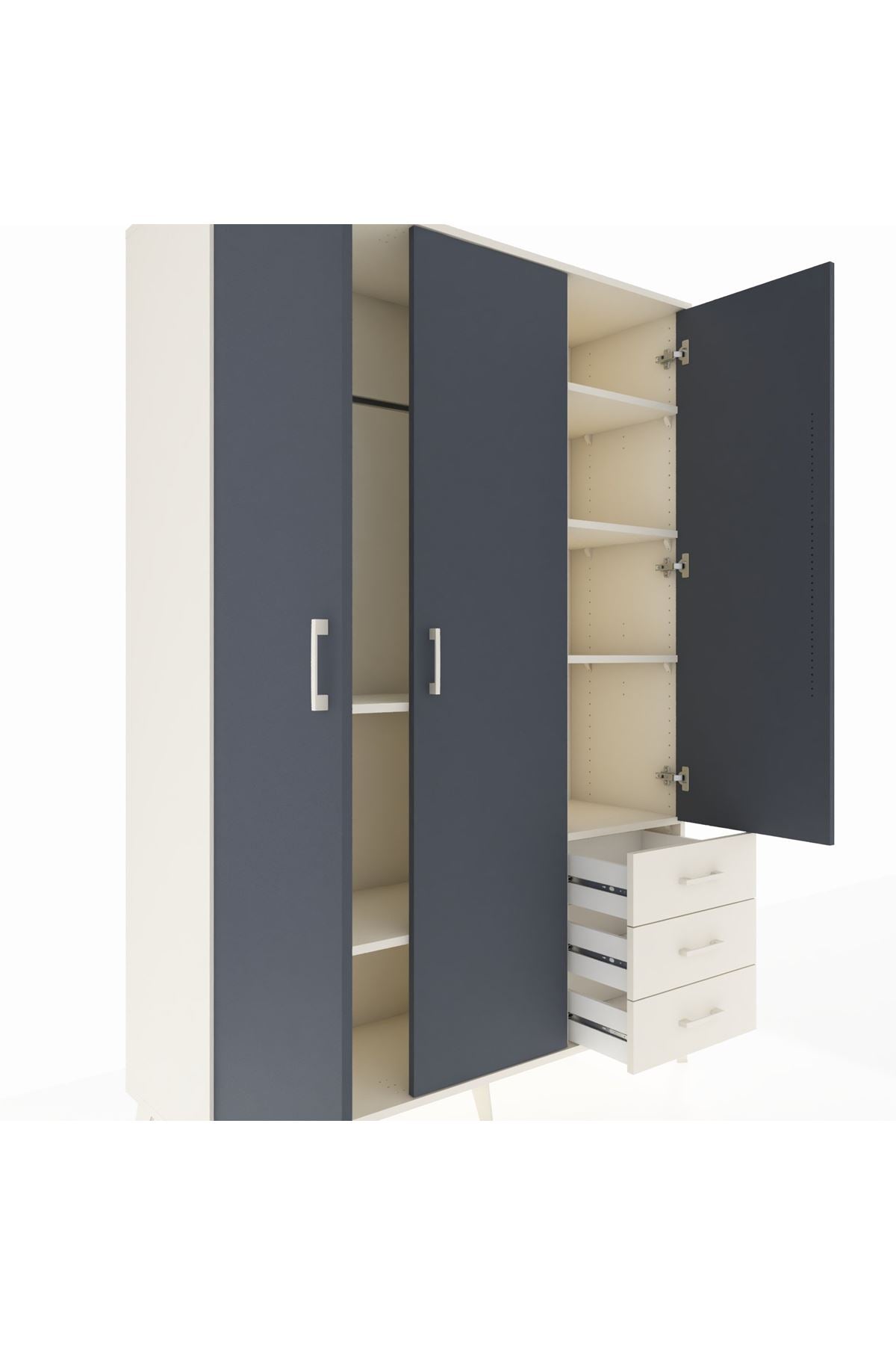 Hyperion Dolap 6 Raflı 3 Çekmeceli Tek Askılı 132x44x195 Aytaşı-Antrasit/Aytaşı