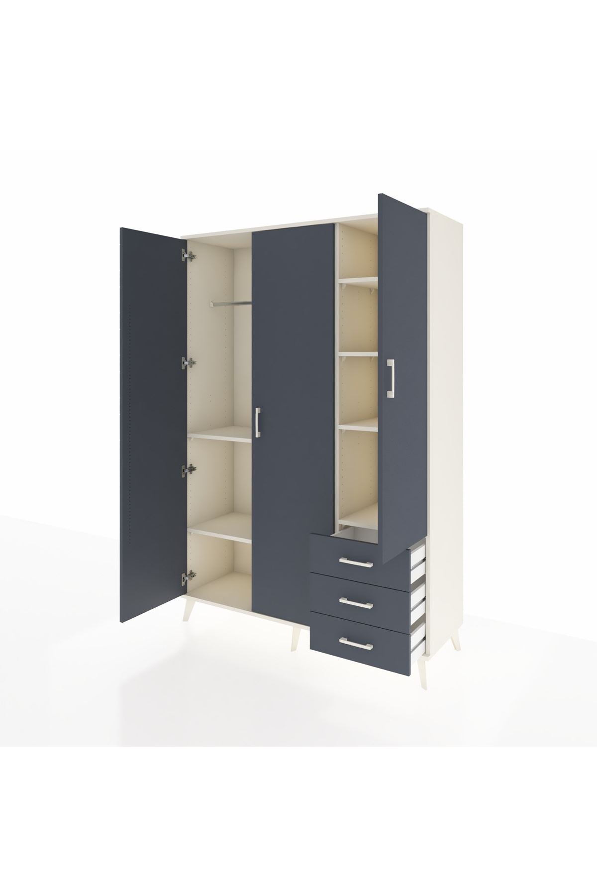 Hyperion Dolap 6 Raflı 3 Çekmeceli Tek Askılı 132x44x195 Aytaşı-Antrasit/Antrasit