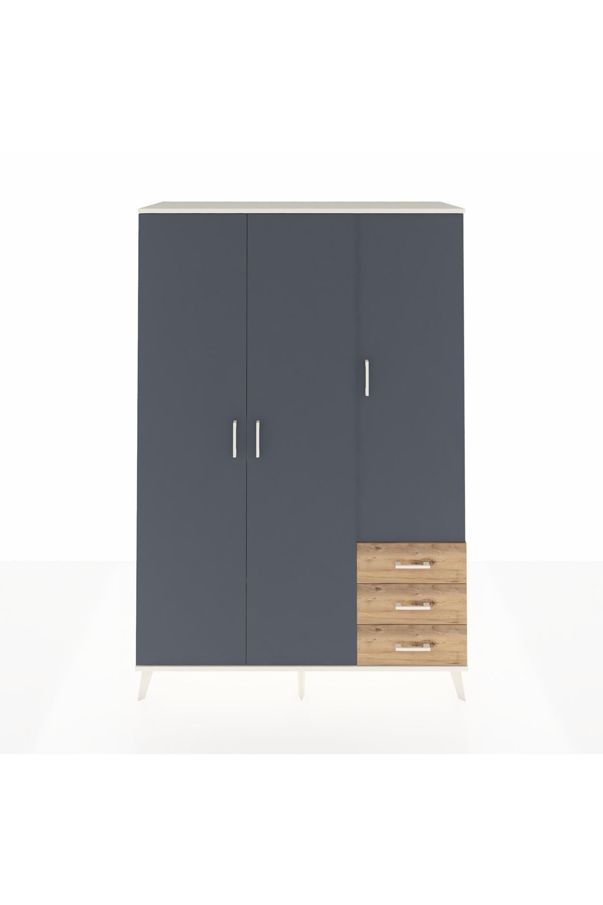 Hyperion Dolap 6 Raflı 3 Çekmeceli Tek Askılı 132x44x195 Aytaşı-Antrasit/Çam