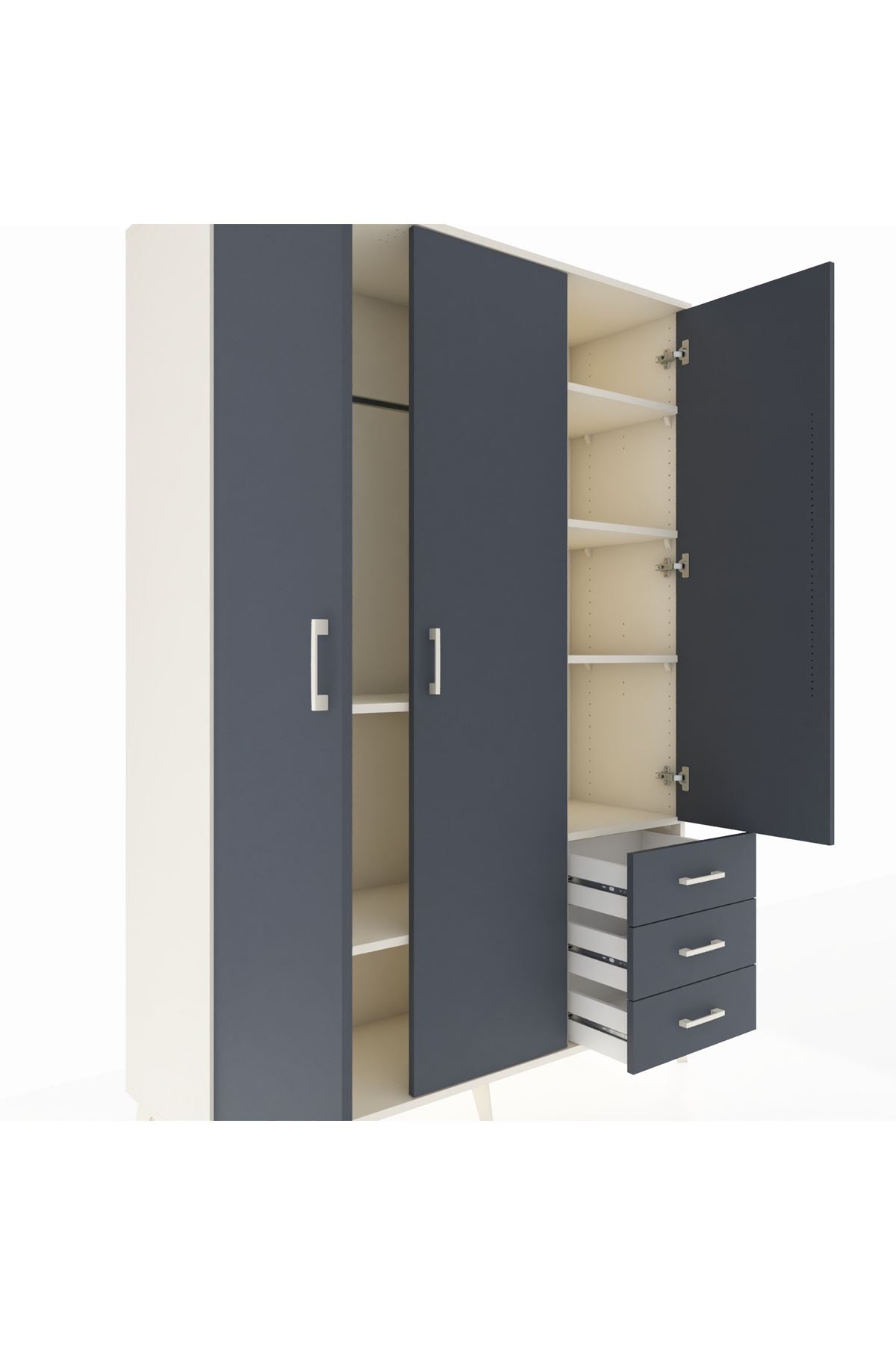 Hyperion Dolap 6 Raflı 3 Çekmeceli Tek Askılı 132x44x195 Aytaşı-Antrasit/Antrasit