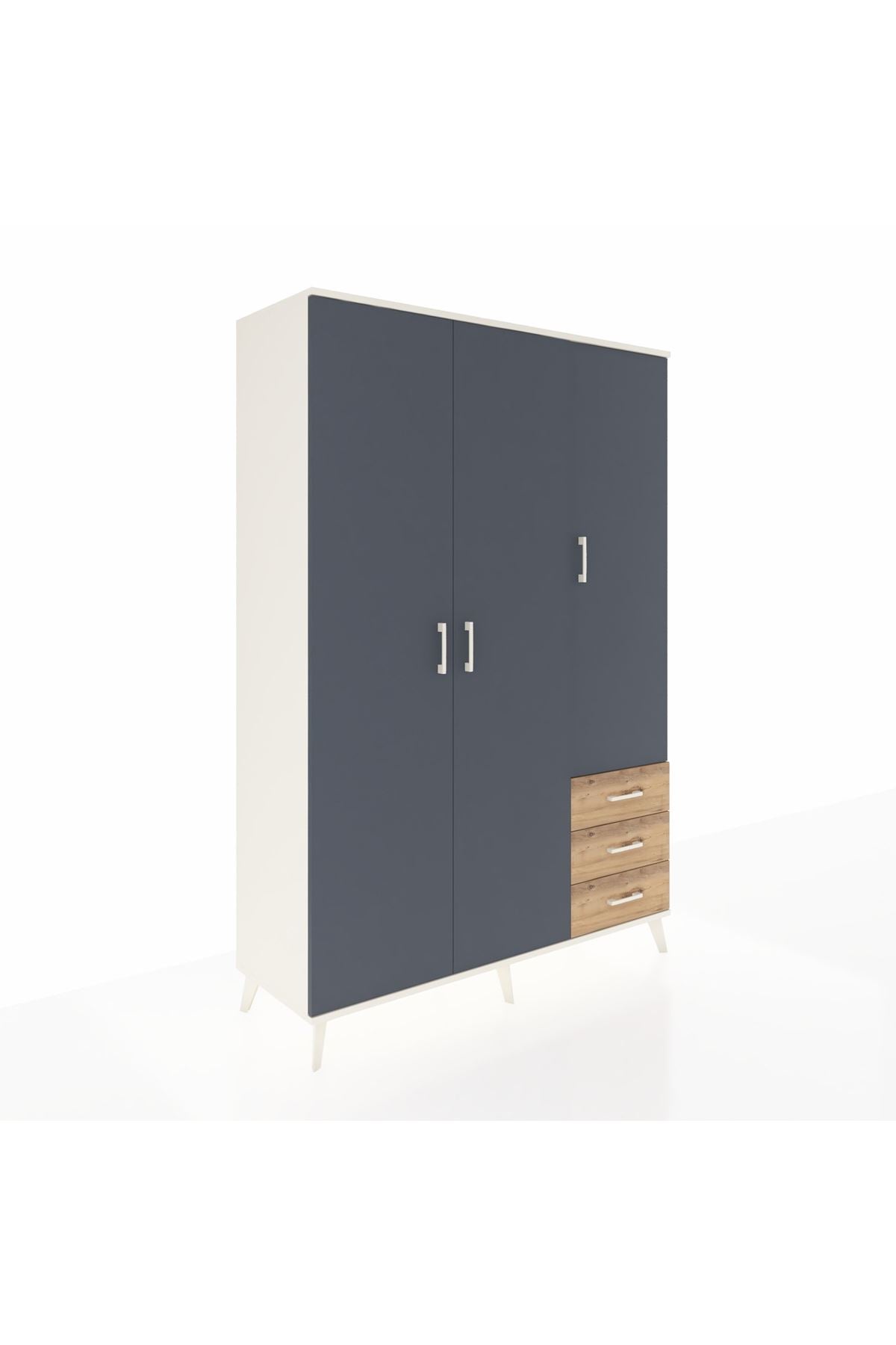 Hyperion Dolap 6 Raflı 3 Çekmeceli Tek Askılı 132x44x195 Aytaşı-Antrasit/Çam