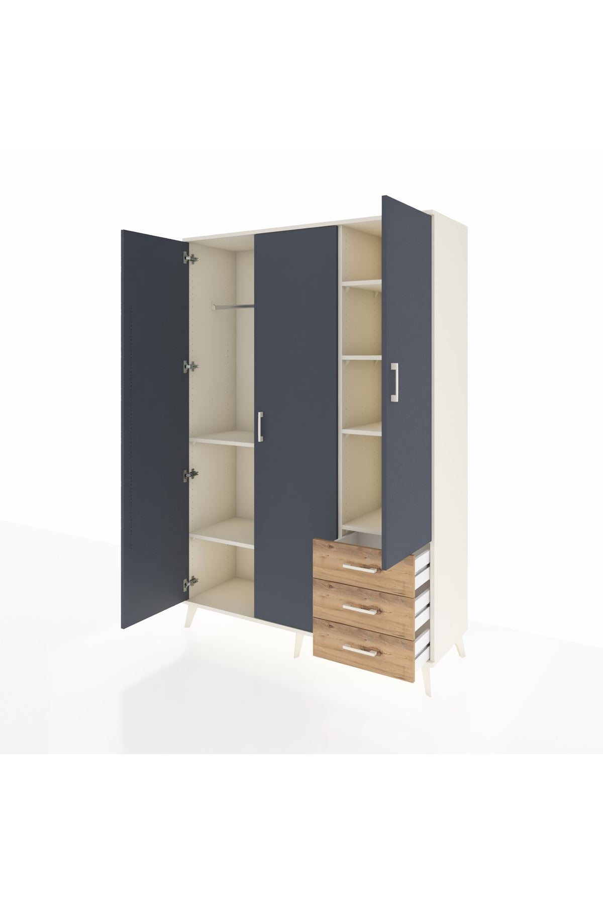 Hyperion Dolap 6 Raflı 3 Çekmeceli Tek Askılı 132x44x195 Aytaşı-Antrasit/Çam