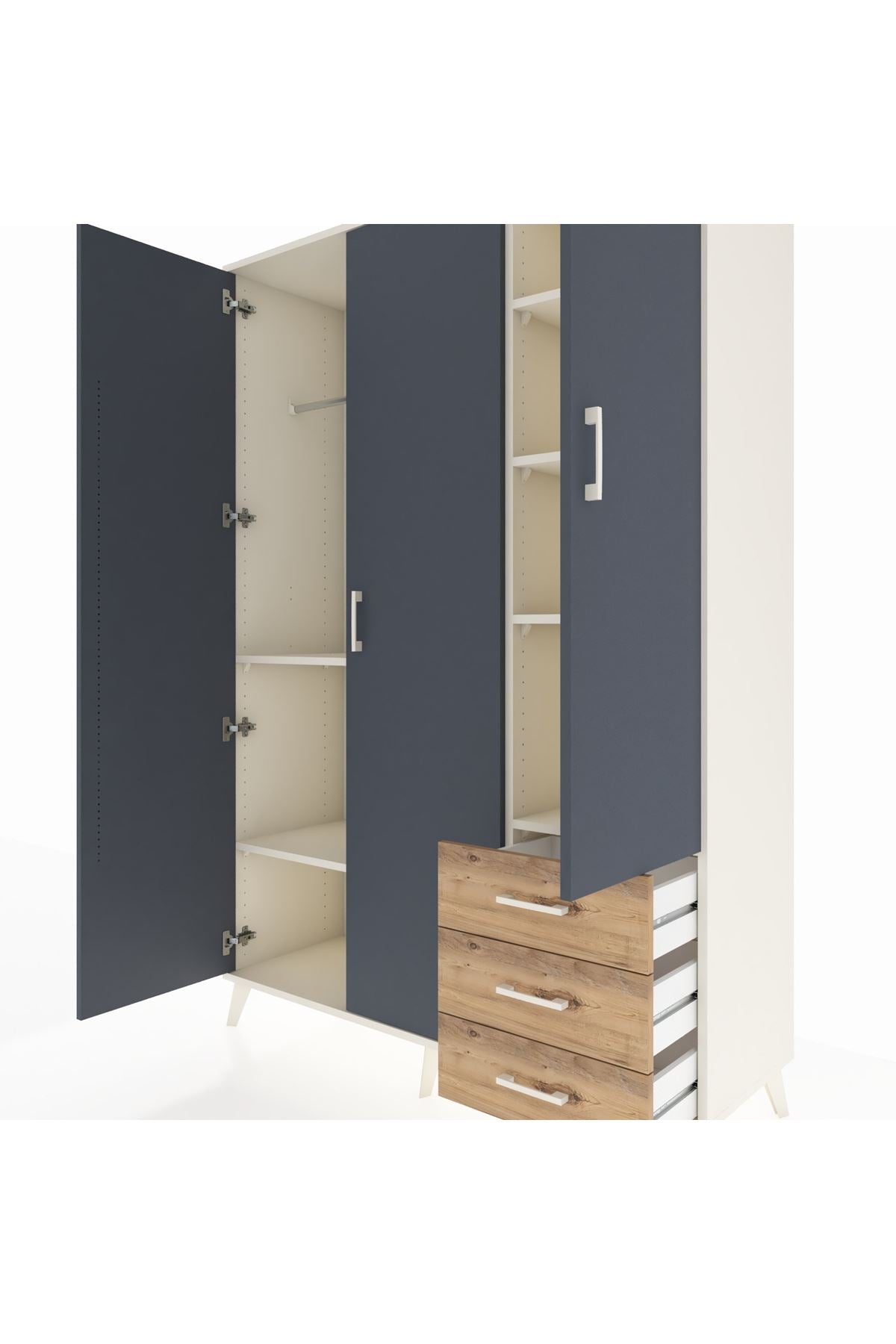 Hyperion Dolap 6 Raflı 3 Çekmeceli Tek Askılı 132x44x195 Aytaşı-Antrasit/Çam