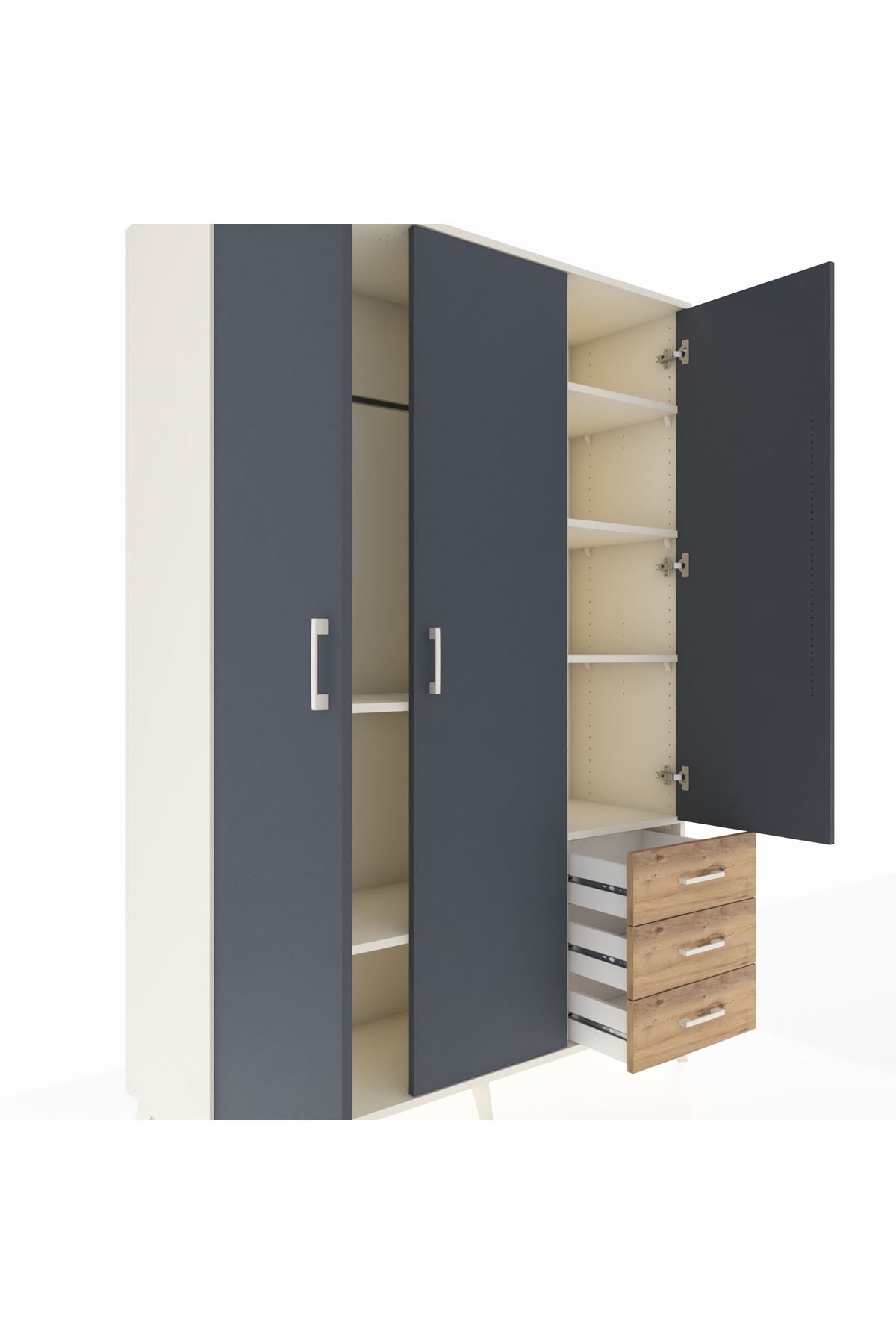 Hyperion Dolap 6 Raflı 3 Çekmeceli Tek Askılı 132x44x195 Aytaşı-Antrasit/Çam