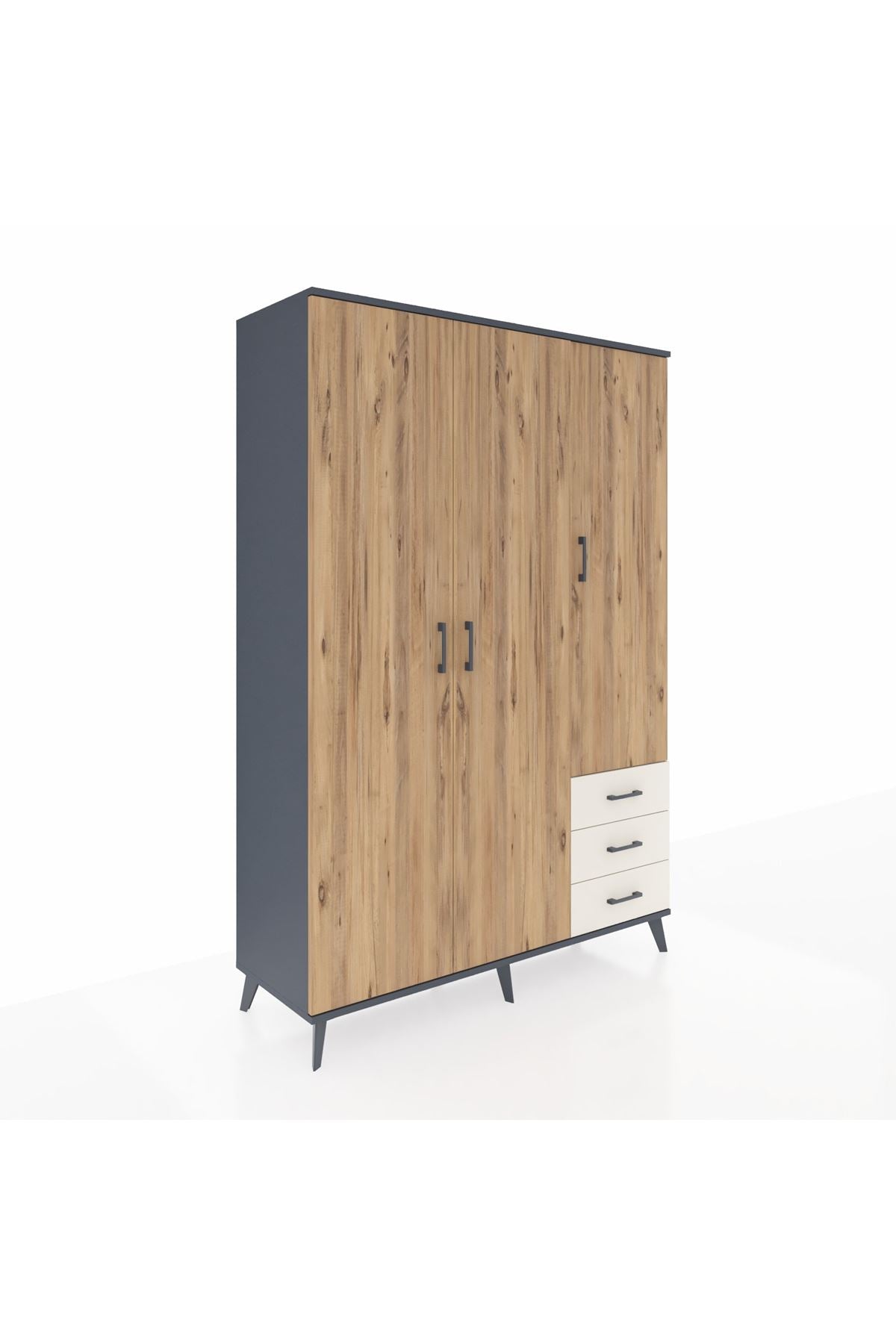 Hyperion Dolap 6 Raflı 3 Çekmeceli Tek Askılı 132x44x195 Antrasit-Çam/Aytaşı