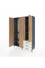 Hyperion Dolap 6 Raflı 3 Çekmeceli Tek Askılı 132x44x195 Antrasit-Çam/Aytaşı