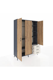 Hyperion Dolap 6 Raflı 3 Çekmeceli Tek Askılı 132x44x195 Antrasit-Çam/Aytaşı