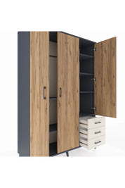 Hyperion Dolap 6 Raflı 3 Çekmeceli Tek Askılı 132x44x195 Antrasit-Çam/Aytaşı