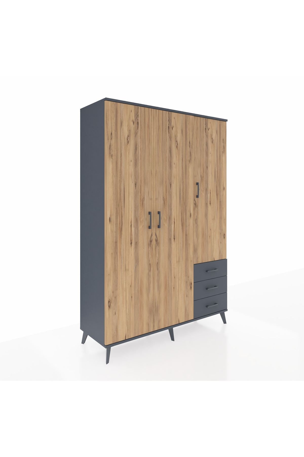 Hyperion Dolap 6 Raflı 3 Çekmeceli Tek Askılı 132x44x195 Antrasit-Çam/Antrasit