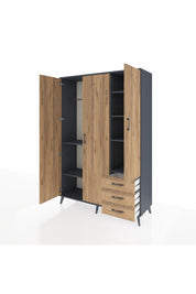 Hyperion Dolap 6 Raflı 3 Çekmeceli Tek Askılı 132x44x195 Antrasit-Çam/Çam