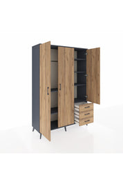 Hyperion Dolap 6 Raflı 3 Çekmeceli Tek Askılı 132x44x195 Antrasit-Çam/Çam