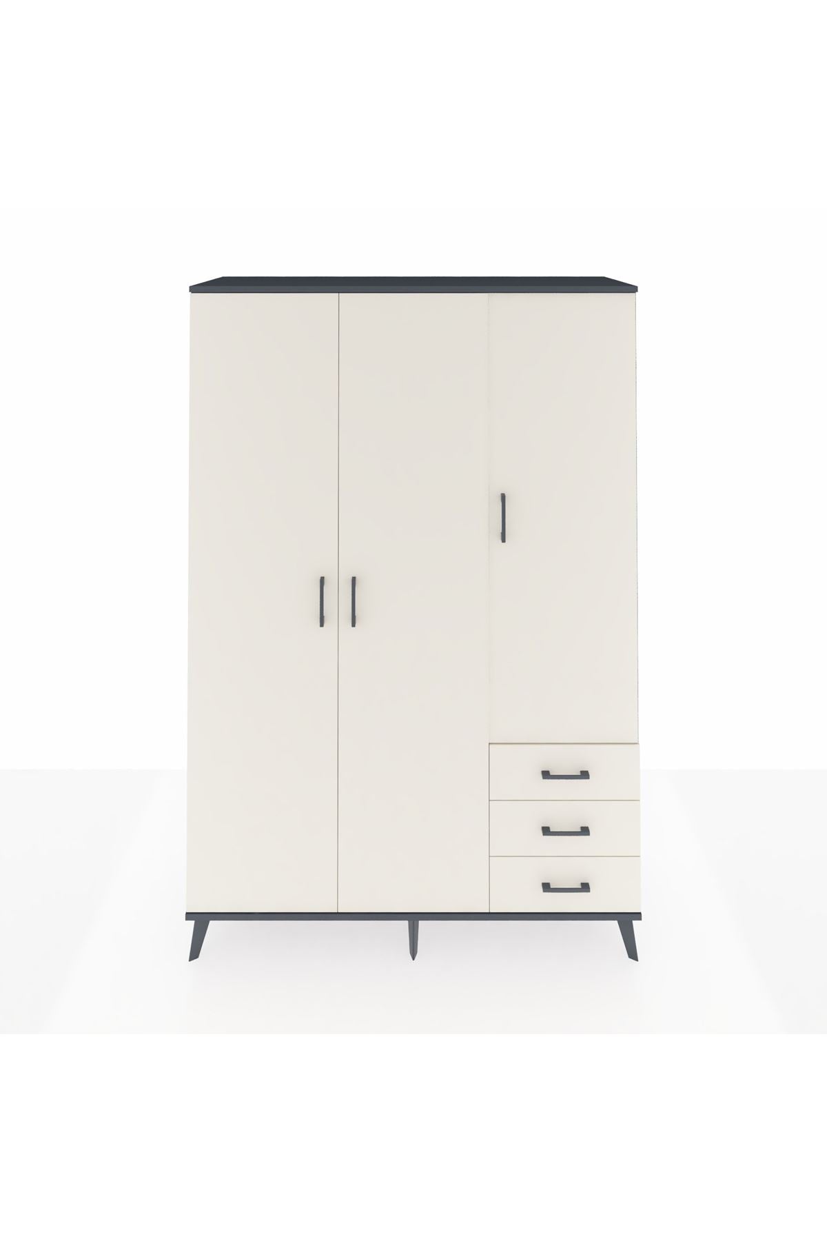 Hyperion Dolap 6 Raflı 3 Çekmeceli Tek Askılı 132x44x195 Antrasit-Aytaşı/Aytaşı