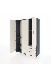 Hyperion Dolap 6 Raflı 3 Çekmeceli Tek Askılı 132x44x195 Antrasit-Aytaşı/Aytaşı