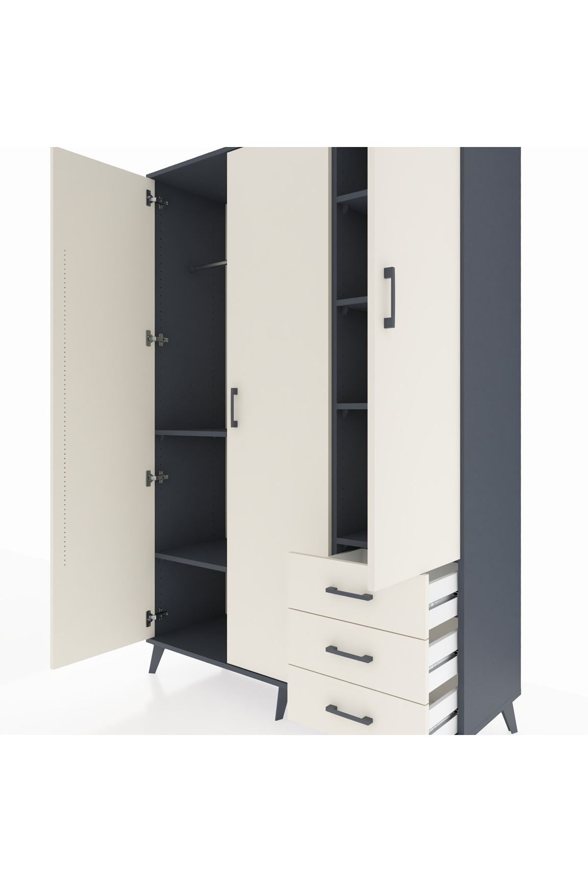 Hyperion Dolap 6 Raflı 3 Çekmeceli Tek Askılı 132x44x195 Antrasit-Aytaşı/Aytaşı