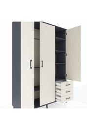 Hyperion Dolap 6 Raflı 3 Çekmeceli Tek Askılı 132x44x195 Antrasit-Aytaşı/Aytaşı