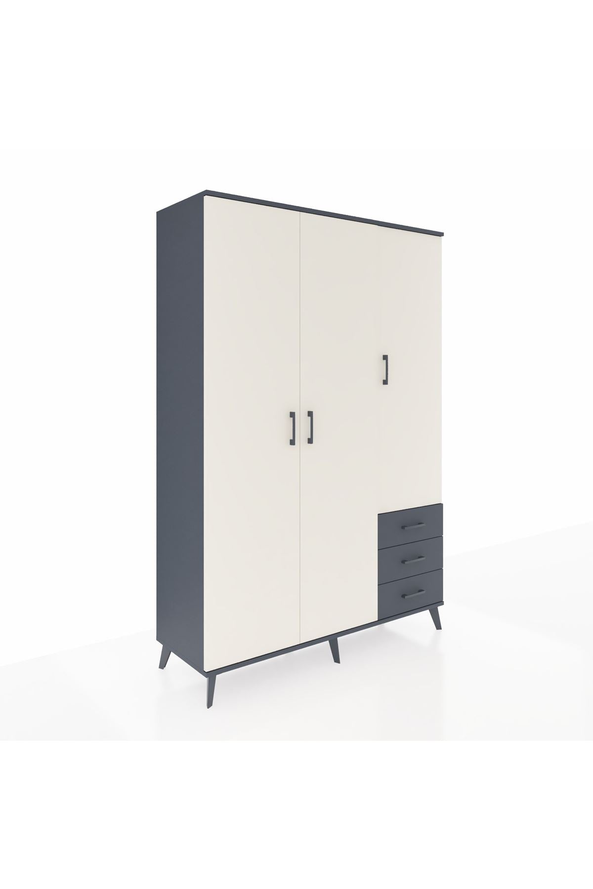 Hyperion Dolap 6 Raflı 3 Çekmeceli Tek Askılı 132x44x195 Antrasit-Aytaşı/Antrasit