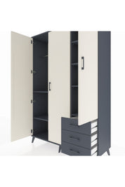 Hyperion Dolap 6 Raflı 3 Çekmeceli Tek Askılı 132x44x195 Antrasit-Aytaşı/Antrasit