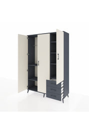 Hyperion Dolap 6 Raflı 3 Çekmeceli Tek Askılı 132x44x195 Antrasit-Aytaşı/Antrasit