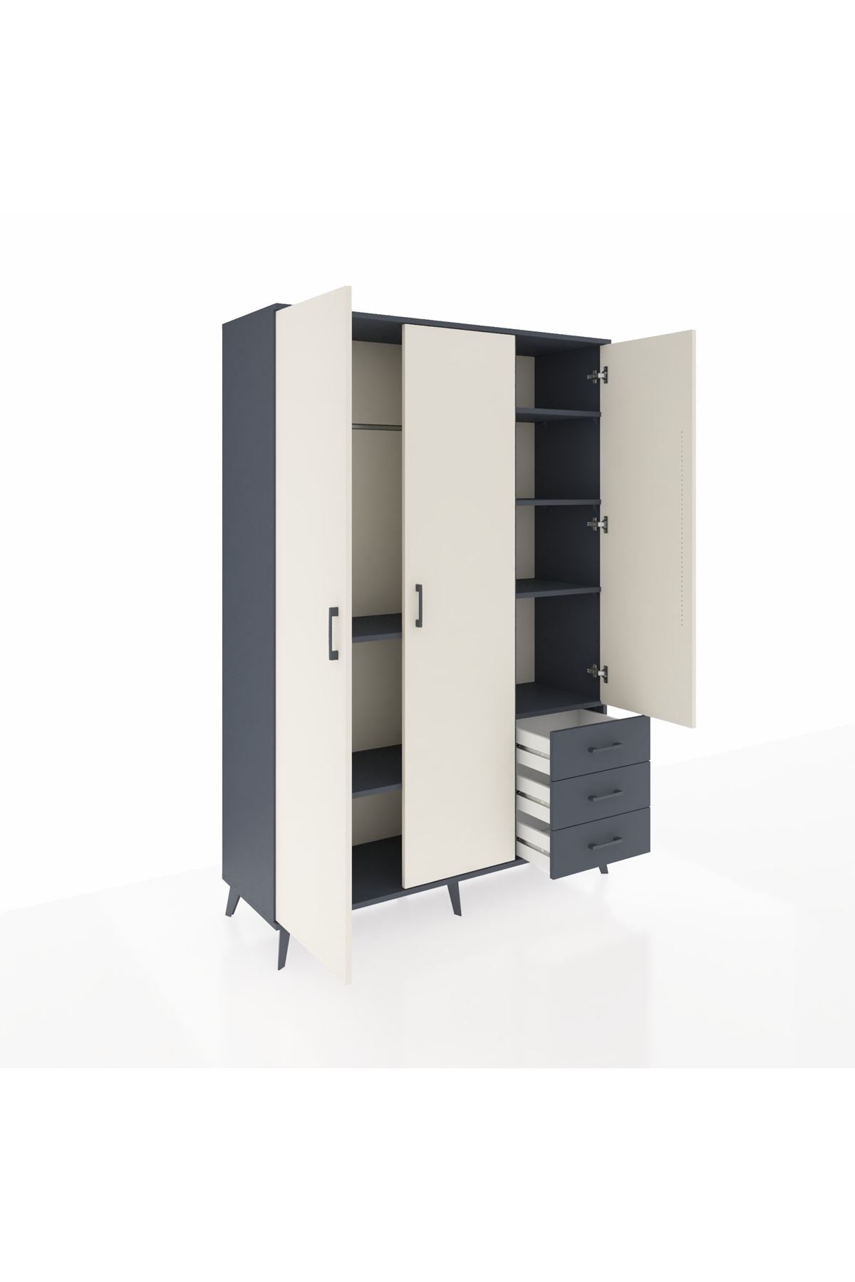 Hyperion Dolap 6 Raflı 3 Çekmeceli Tek Askılı 132x44x195 Antrasit-Aytaşı/Antrasit