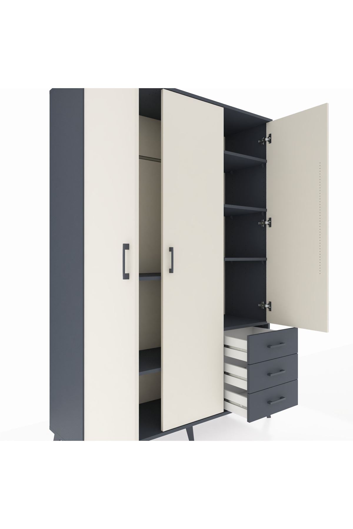 Hyperion Dolap 6 Raflı 3 Çekmeceli Tek Askılı 132x44x195 Antrasit-Aytaşı/Antrasit