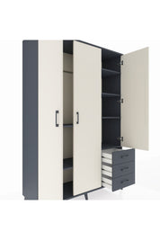 Hyperion Dolap 6 Raflı 3 Çekmeceli Tek Askılı 132x44x195 Antrasit-Aytaşı/Antrasit