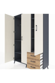 Hyperion Dolap 6 Raflı 3 Çekmeceli Tek Askılı 132x44x195 Antrasit-Aytaşı/Çam