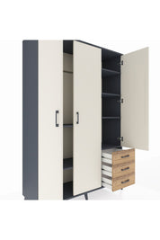 Hyperion Dolap 6 Raflı 3 Çekmeceli Tek Askılı 132x44x195 Antrasit-Aytaşı/Çam