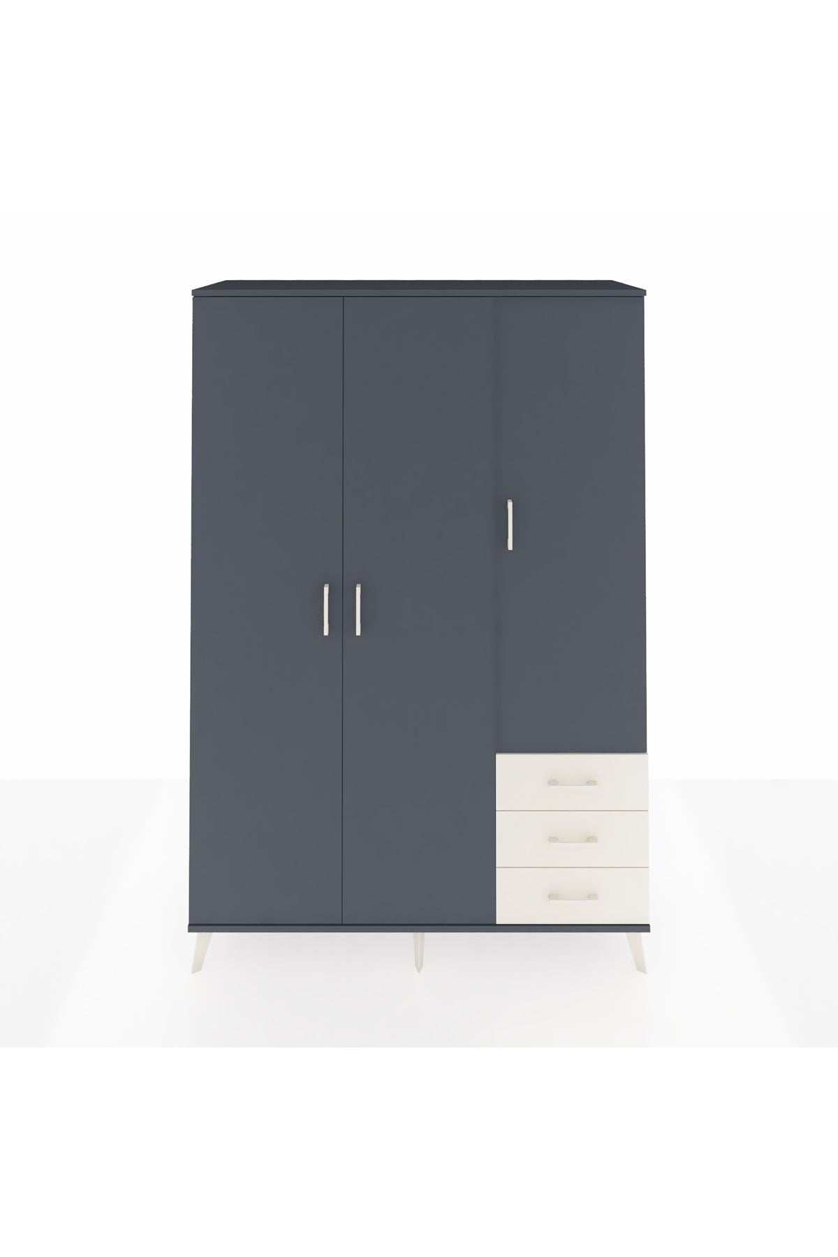 Hyperion Dolap 6 Raflı 3 Çekmeceli Tek Askılı 132x44x195 Antrasit-Antrasit/Aytaşı