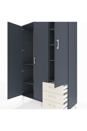 Hyperion Dolap 6 Raflı 3 Çekmeceli Tek Askılı 132x44x195 Antrasit-Antrasit/Aytaşı