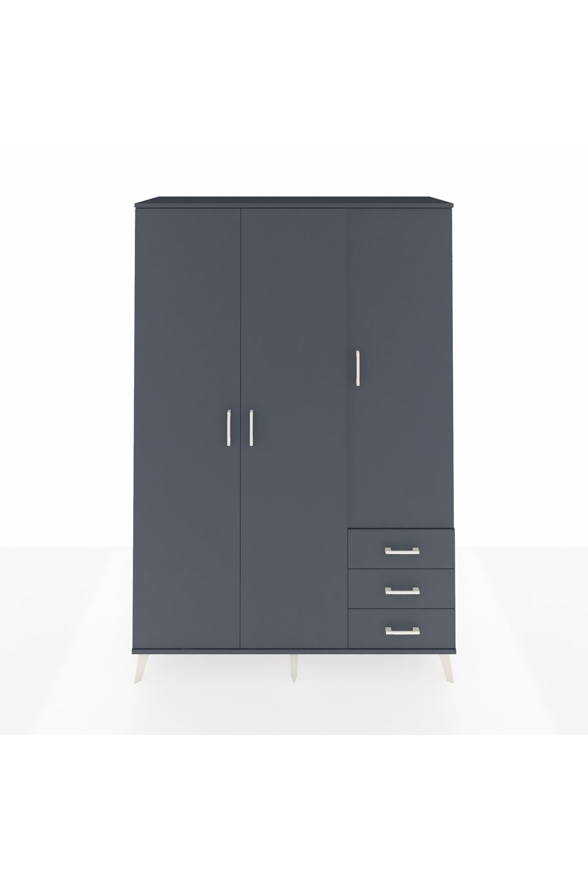 Hyperion Dolap 6 Raflı 3 Çekmeceli Tek Askılı 132x44x195 Antrasit-Antrasit/Antrasit