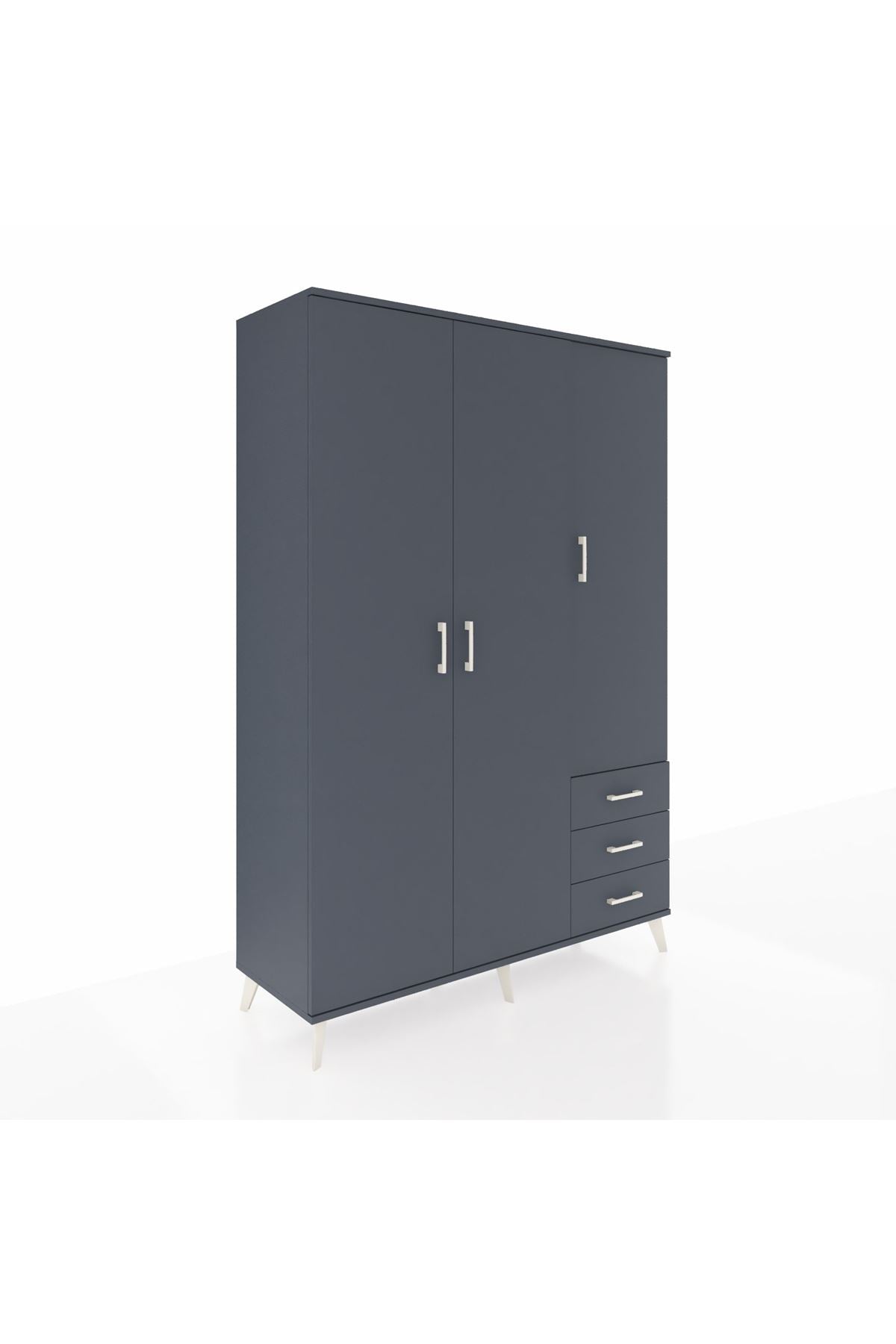 Hyperion Dolap 6 Raflı 3 Çekmeceli Tek Askılı 132x44x195 Antrasit-Antrasit/Antrasit