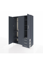 Hyperion Dolap 6 Raflı 3 Çekmeceli Tek Askılı 132x44x195 Antrasit-Antrasit/Antrasit