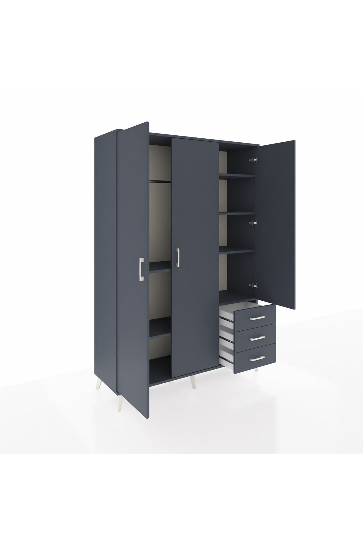 Hyperion Dolap 6 Raflı 3 Çekmeceli Tek Askılı 132x44x195 Antrasit-Antrasit/Antrasit