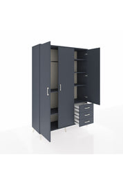 Hyperion Dolap 6 Raflı 3 Çekmeceli Tek Askılı 132x44x195 Antrasit-Antrasit/Antrasit