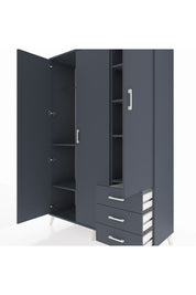 Hyperion Dolap 6 Raflı 3 Çekmeceli Tek Askılı 132x44x195 Antrasit-Antrasit/Antrasit