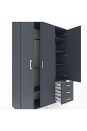 Hyperion Dolap 6 Raflı 3 Çekmeceli Tek Askılı 132x44x195 Antrasit-Antrasit/Antrasit