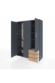 Hyperion Dolap 6 Raflı 3 Çekmeceli Tek Askılı 132x44x195 Antrasit-Antrasit/Çam