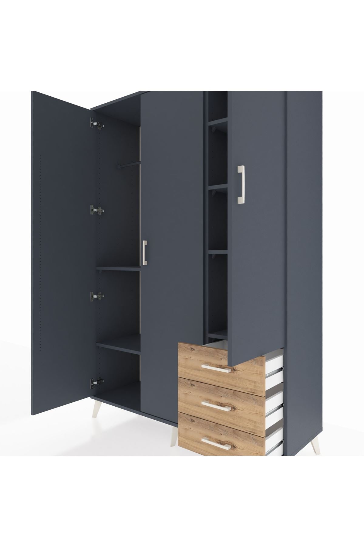 Hyperion Dolap 6 Raflı 3 Çekmeceli Tek Askılı 132x44x195 Antrasit-Antrasit/Çam