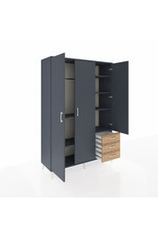 Hyperion Dolap 6 Raflı 3 Çekmeceli Tek Askılı 132x44x195 Antrasit-Antrasit/Çam