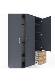 Hyperion Dolap 6 Raflı 3 Çekmeceli Tek Askılı 132x44x195 Antrasit-Antrasit/Çam